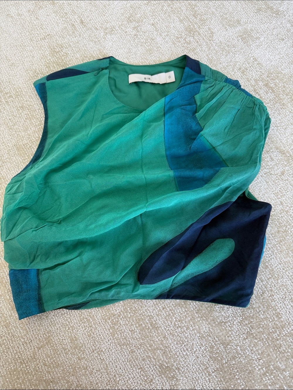 Silk Color-Block Shell Top in Emerald & Teal